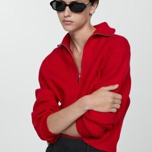 MANGO: Red Quarter Zip Sweater